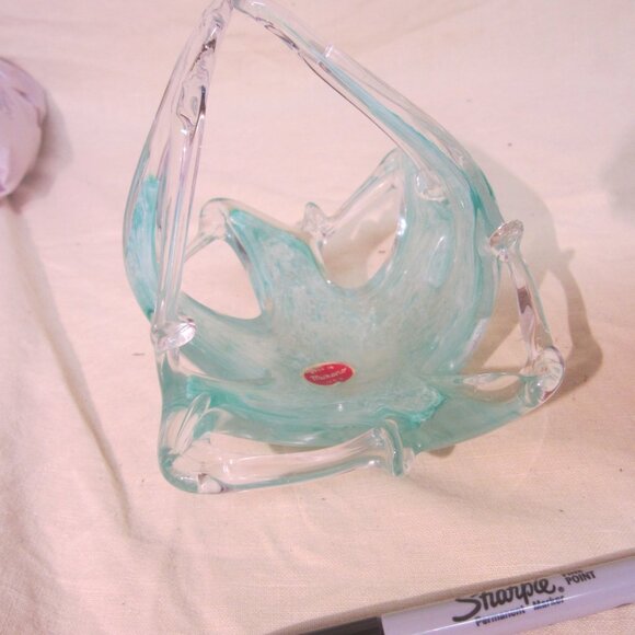 VTG MURANO MADE IN ITALY GLASS ART BASKET BLUE SWIRL - Picture 4 of 8